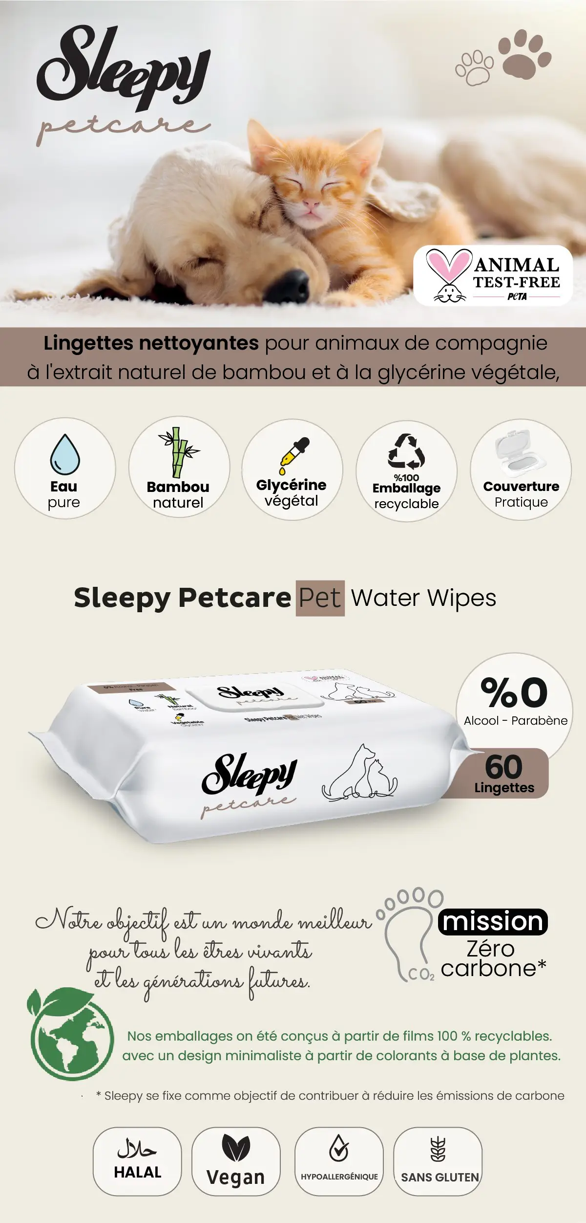 Serviette humide sleepy petcare pour animaux de compagnie